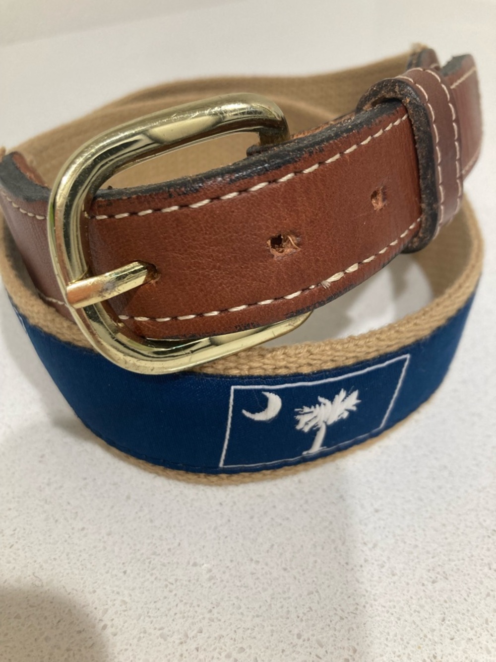 South Carolina Palmetto Flag Ribbon Belt – Handmade Canvas & Leather - Unisex